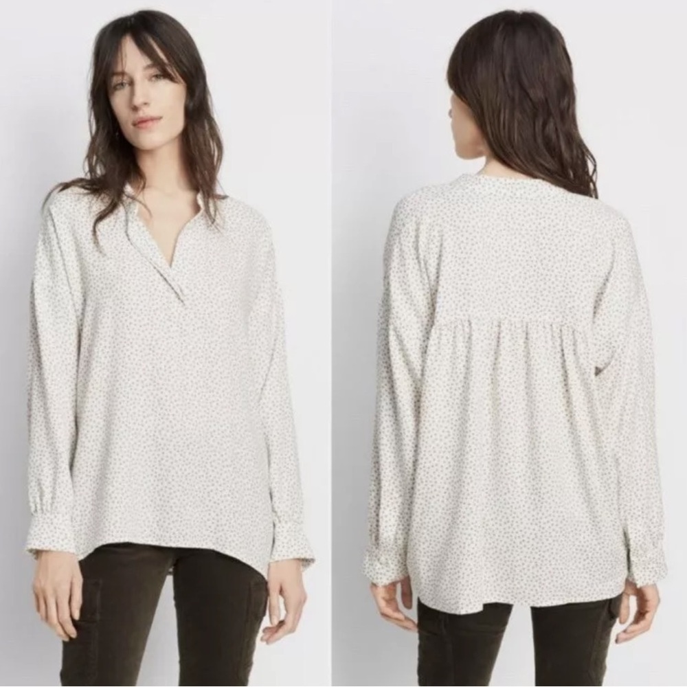 Vince Ivory Celestial Polka Dot Stretch Silk Blouse XS Feminine Career Workwear
